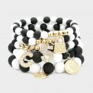 Black White Gold Lock Beads MultiLayered Stretch Bracelet Cute Fashion Accessory