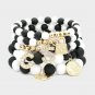 Black White Gold Lock Beads MultiLayered Stretch Bracelet Cute Fashion Accessory