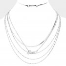 Silver LOVE Multi Layered Necklace Worded Pendant Statement Chain Jewelry Set