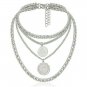 Silver MultiLayered Coin Choker Necklace Pendant Chain Jewelry Cute Trendy Style