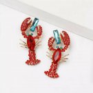 Red Lobster Shaped Rhinestone Crystal 2 Inch Geometric Cute Drop Dangle Earrings