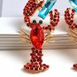 Red Lobster Shaped Rhinestone Crystal 2 Inch Geometric Cute Drop Dangle Earrings