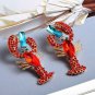 Red Lobster Shaped Rhinestone Crystal 2 Inch Geometric Cute Drop Dangle Earrings