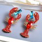 Red Lobster Shaped Rhinestone Crystal 2 Inch Geometric Cute Drop Dangle Earrings