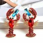 Red Lobster Shaped Rhinestone Crystal 2 Inch Geometric Cute Drop Dangle Earrings