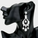Silver Crystal Teardrop Tassel Rhinestone Stylish Fringe Trendy Dangle Earrings