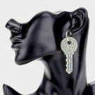 Silver Rhinestone Key Shaped Cute Fashion Trendy Dangle Earrings Bling Jewelry 3