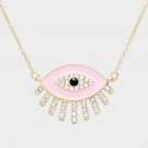 Pink Gold Crystal Evil Eye Necklace Pendant Style Statement Chain Trendy Jewelry