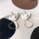 Gold Pearl White Cupid Angel Pendant Fashion Cute Trendy Dangle Drop Earrings