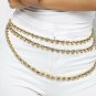Layered Gold Clear Rhinestone Bling Accent Cute Fashion Jewelry Trend Chain Belt