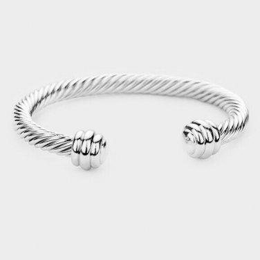 Silver Twisted Rope Cable Cuff Fashion Bracelet Bangle Casual Metal Jewelry