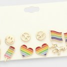 Gold Six Pairs Peace Rainbow Stud Style Fashion Jewelry Stud Earrings Set Trendy