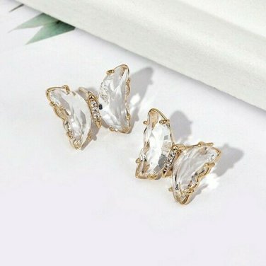 Clear Gold Butterfly Pendant Chic Fashion Jewelry Stud Earrings Cute Style Trend
