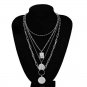 Silver Multi Layered Necklace Virgin Mary Pendant Statement Chain Jewelry Set