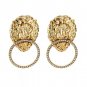 Gold Rhinestone Lion Head Pendant Doorknocker Fashion Jewelry Dangle Earrings