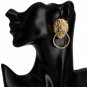 Gold Rhinestone Lion Head Pendant Doorknocker Fashion Jewelry Dangle Earrings