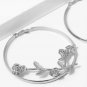 Silver Rose Flower Shaped Unique Fashion Circle Round Metal Hoop Earrings Floral