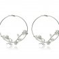 Silver Rose Flower Shaped Unique Fashion Circle Round Metal Hoop Earrings Floral