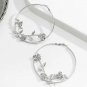 Silver Rose Flower Shaped Unique Fashion Circle Round Metal Hoop Earrings Floral