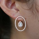 Gold Cubic Zirconia Oval Shaped Water Drop 1 Inch Modern Crystal Stud Earrings