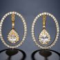 Gold Cubic Zirconia Oval Shaped Water Drop 1 Inch Modern Crystal Stud Earrings
