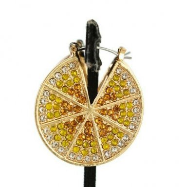 Yellow Gold Lemon Geometric Crystal Fashion Stylish Trendy Bling Hoop Earrings