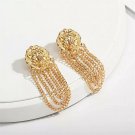 Gold Lionhead Pendant Chain Charm Fun Fashion Stylish Trend Dangle Drop Earrings