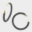 Jet Black Gold Rhinestone Fun Fashion Stylish Trendy Bling Crystal Hoop Earrings