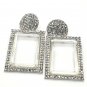Big Silver Clear Transparent Rhinestone Stylish Rectangle Trendy Dangle Earrings