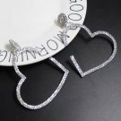 Silver Leaning Heart Shaped Fun Fashion Trendy Modern Rhinestone Hoop Earrings