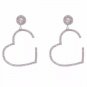 Silver Leaning Heart Shaped Fun Fashion Trendy Modern Rhinestone Hoop Earrings