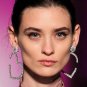 Silver Leaning Heart Shaped Fun Fashion Trendy Modern Rhinestone Hoop Earrings