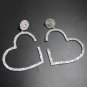 Silver Leaning Heart Shaped Fun Fashion Trendy Modern Rhinestone Hoop Earrings