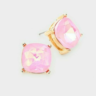 Pink Gold Square Fun Fashion Stylish Cute Trendy Fashion Jewelry Stud Earrings