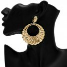 Gold Textured Fun Fashion Stylish Trendy Jewelry Geometric Dangle Hoop Earrings