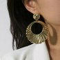 Gold Textured Fun Fashion Stylish Trendy Jewelry Geometric Dangle Hoop Earrings