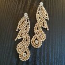 Gold Long Swirl Shape Big Jeweled Crystal Shiny 4.25 Inch Drop Dangle Earrings