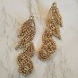 Gold Long Swirl Shape Big Jeweled Crystal Shiny 4.25 Inch Drop Dangle Earrings