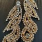 Gold Long Swirl Shape Big Jeweled Crystal Shiny 4.25 Inch Drop Dangle Earrings