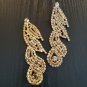 Gold Long Swirl Shape Big Jeweled Crystal Shiny 4.25 Inch Drop Dangle Earrings
