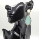 Gold and Blue Teardrop Shaped Rhinestone 2.75 Inch Drop Crystal Dangle Earrings