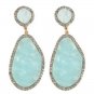 Gold and Blue Teardrop Shaped Rhinestone 2.75 Inch Drop Crystal Dangle Earrings
