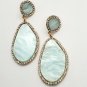 Gold and Blue Teardrop Shaped Rhinestone 2.75 Inch Drop Crystal Dangle Earrings