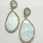 Gold and Blue Teardrop Shaped Rhinestone 2.75 Inch Drop Crystal Dangle Earrings