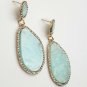 Gold and Blue Teardrop Shaped Rhinestone 2.75 Inch Drop Crystal Dangle Earrings