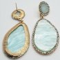 Gold and Blue Teardrop Shaped Rhinestone 2.75 Inch Drop Crystal Dangle Earrings