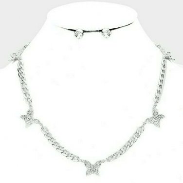 Silver Butterfly Necklace Pendant Chain Statement Rhinestone Fashion Jewelry