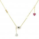 Gold Crystal Eye Heart Charm Necklace Pendant Style Rhinestone Chain Jewelry