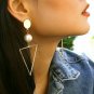 Gold Triangle Pearl Hoop Dangle Earrings Trendy Geometric Style Fashion Jewelry