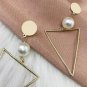 Gold Triangle Pearl Hoop Dangle Earrings Trendy Geometric Style Fashion Jewelry